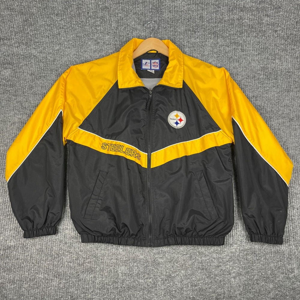 Vtg 90s Logo Athletic Pittsburgh Steelers Windbreaker Mens M Black Yellow NFL